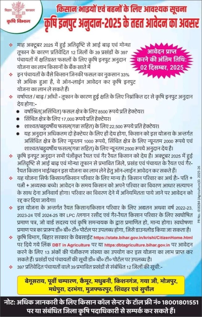 Bihar-Kisan-input-anudan-yojana-2025