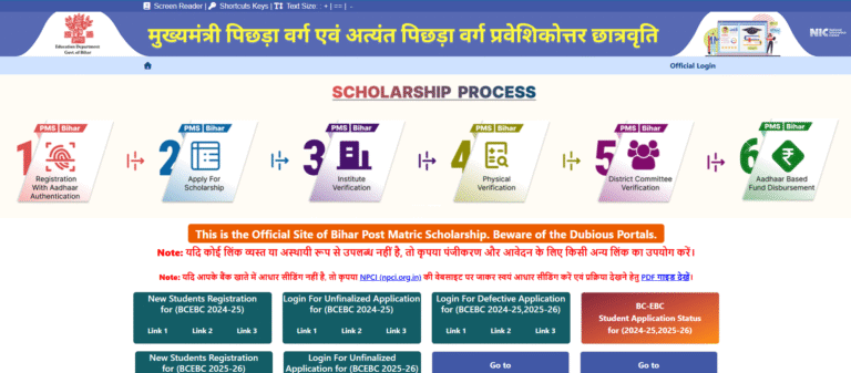 Bihar Post Matric Scholarship Home Page