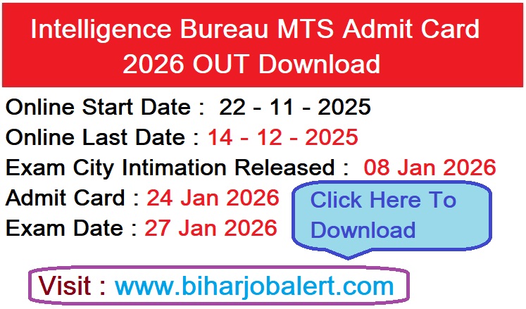 Intelligence Bureau MTS Admit Card 2026 OUT