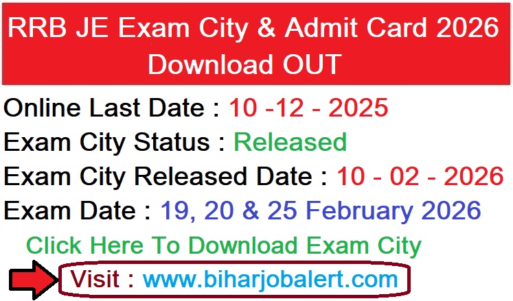 RRB JE Exam City & Admit Card 2026