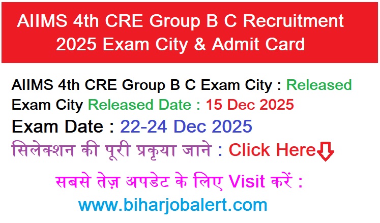 AIIMS 4th CRE Group B C Recruitment 2025 Exam City