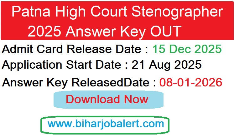 Patna High Court Stenographer Vacancy 2025 Answer key OUT
