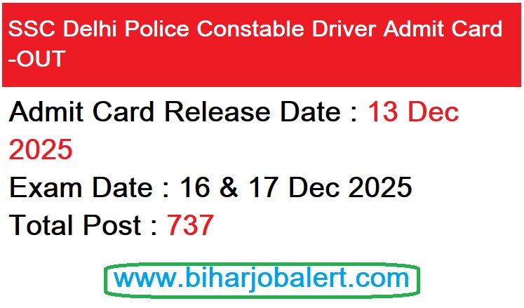 SSC Delhi Police Constanle Driver Admit Card