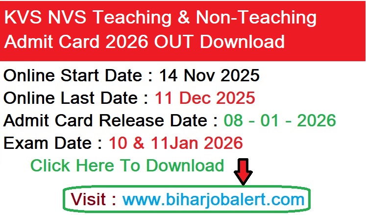 KVS NVS Teaching & Non-Teaching Admit Card 2026