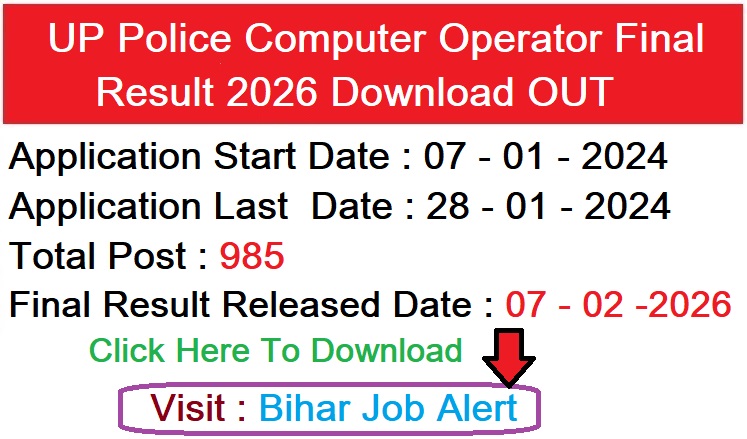 UP Police Computer Operator Final Result 2026