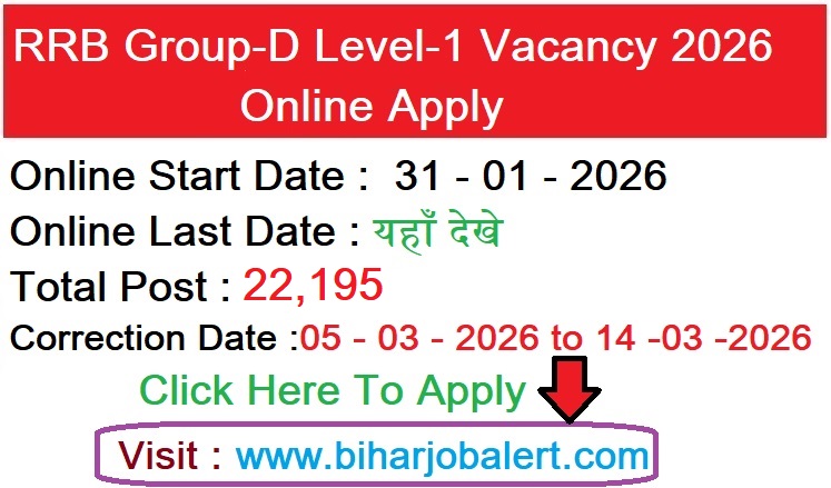 RRB Group-D Level-1 Vacancy 2026 Apply Online