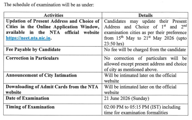 NTA NEET UG New Exam Date 2026 Notice