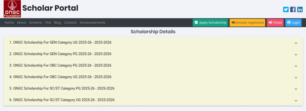 Oil and Natural Gas Corporation Merit Scholarship 2026 HOME PAGE