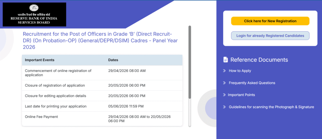 RBI Officer Grade B Vacancy 2026 Apply