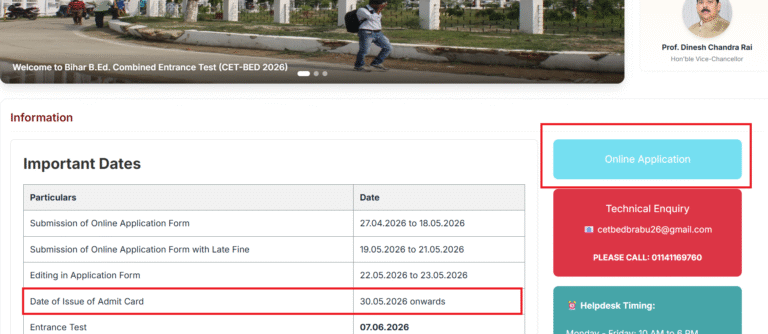 Bihar BEd Entrance Exam Form 2026 Home