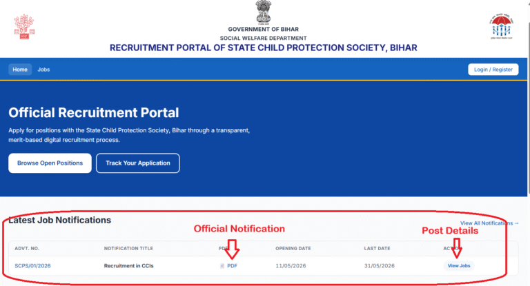 Bihar Jila Bal Sanrakshan Ikai Vacancy 2026 Home Page Notification