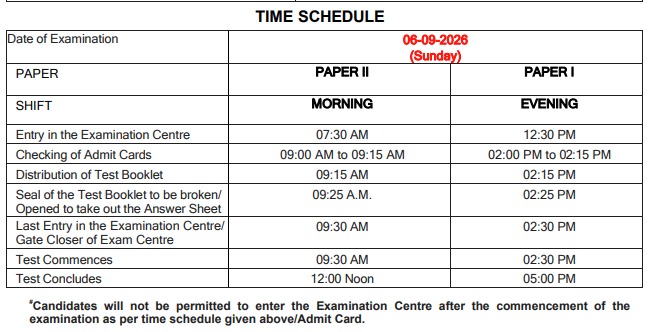 CTET September Form 2026 Exam Schedule