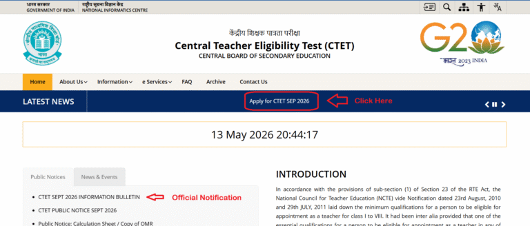 CTET September Form 2026 HOME PAGE