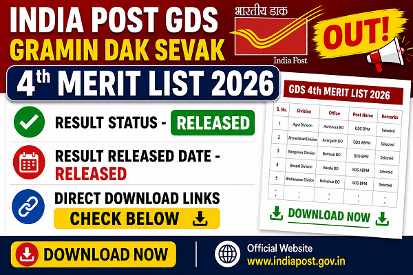 India Post GDS Gramin Dak Sevak 4th Merit List 2026