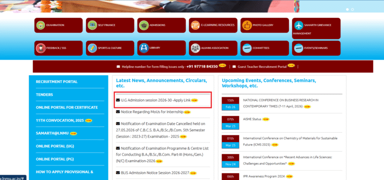LNMU UG Session 2026-30 Admission 2026 Home Page