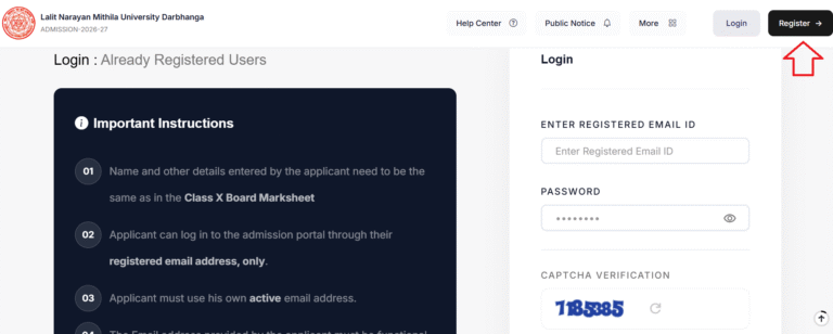 LNMU UG Session 2026-30 Admission 2026 Login Page