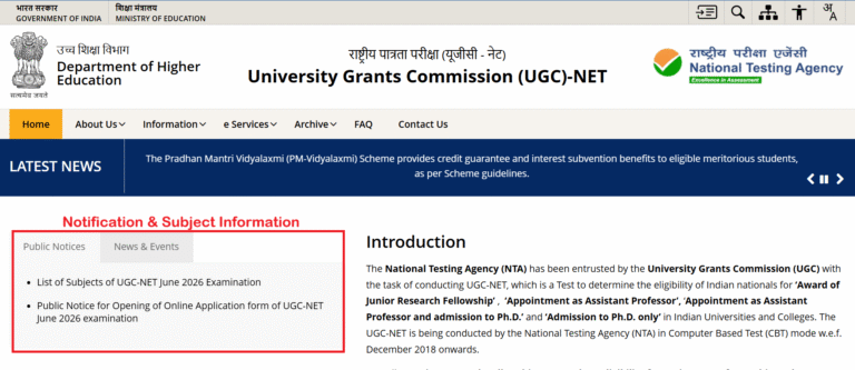 NTA UGC NET JUNE 2026 Notification & Subject Information