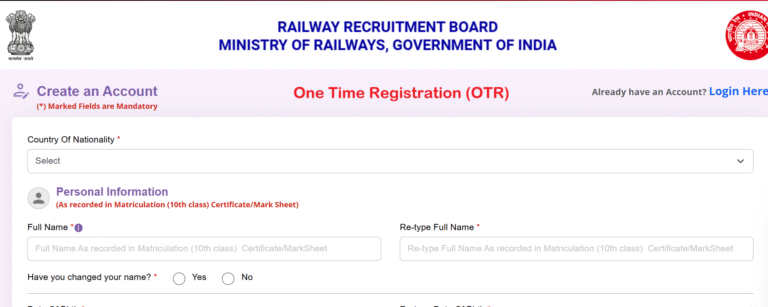 RRB Assistant Loco Pilot Vacancy 2026 Registration Page