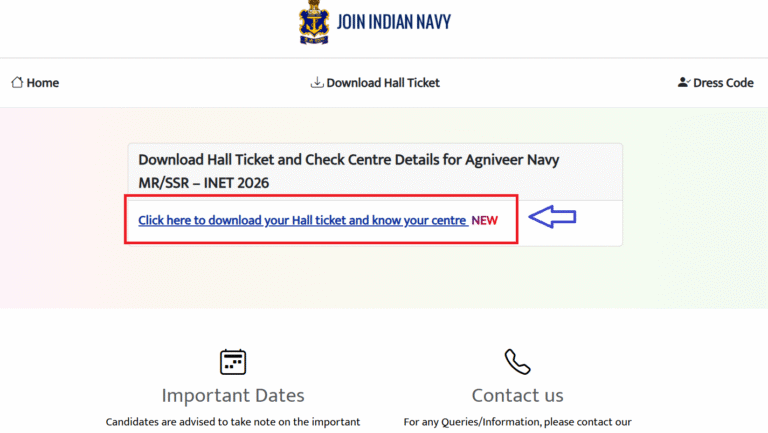 SSR Indian Navy Agniveer MR Admit Card Home