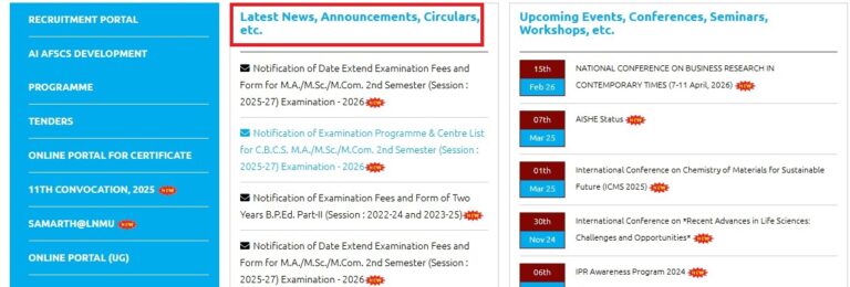 LNMU UG Session 2026-30 Admission 1st Merit List 2026 Latest News