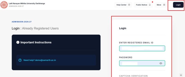 LNMU UG Session 2026-30 Admission 1st Merit List 2026 login page