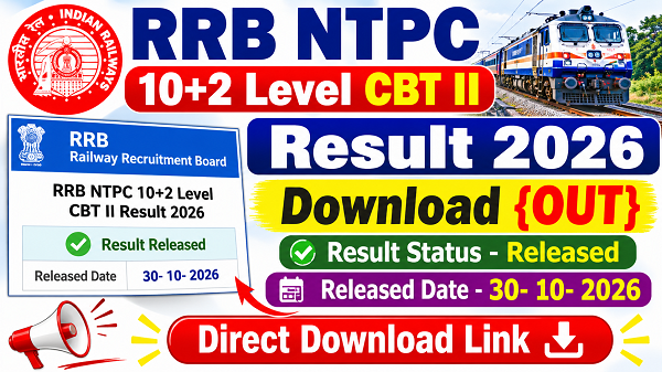 RRB NTPC 10+2 Level CBT II Result 2026